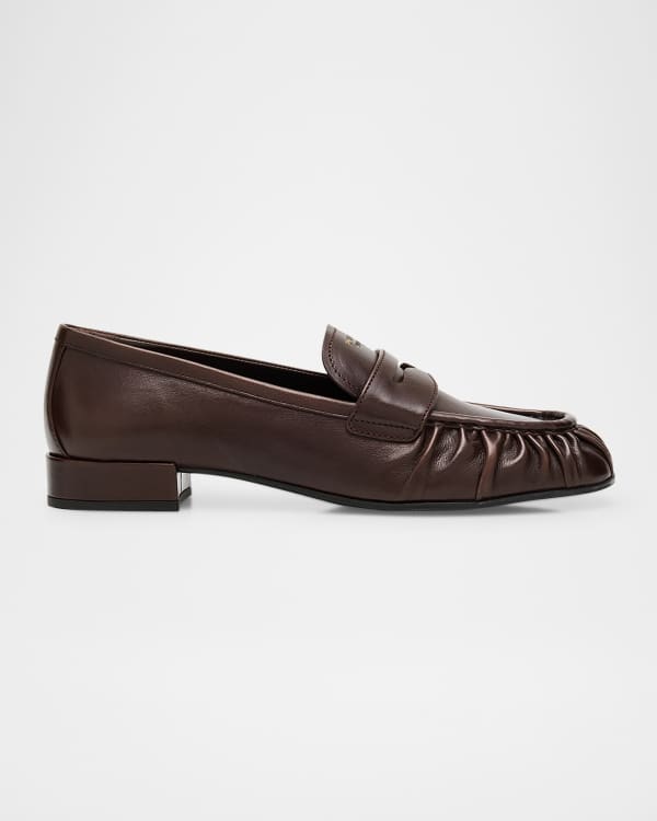 Prada Leather Square-Toe Penny Loafers | Neiman Marcus