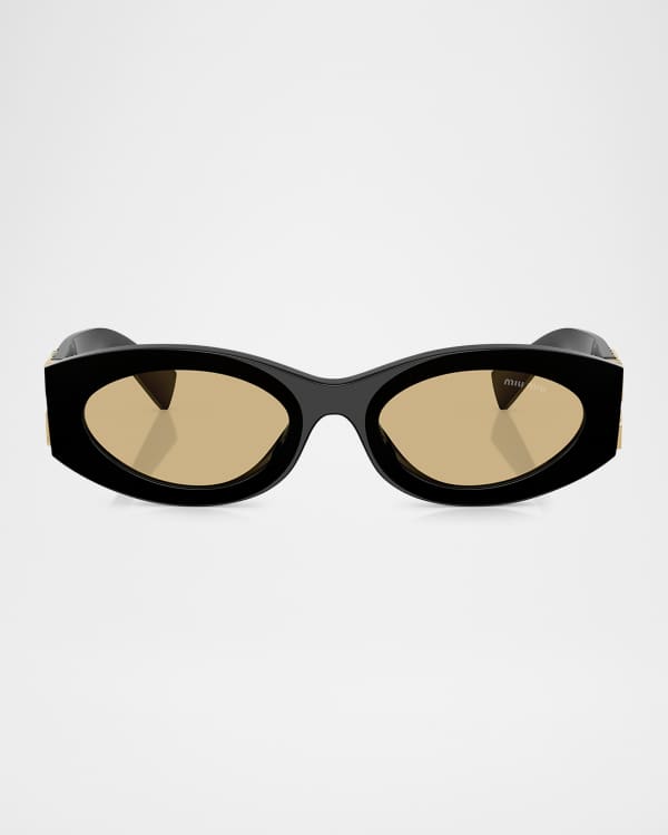 ラオラクルミューミューネッグ Miu Miu Logo Oval Acetate Sunglasses | Neiman Marcus