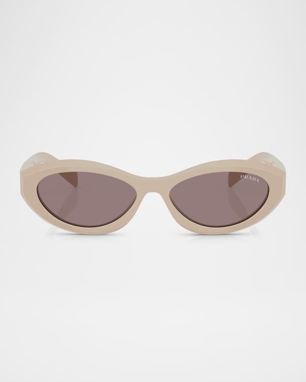 Prada Engraved Logo Metal & Plastic Oval Sunglasses | Neiman Marcus