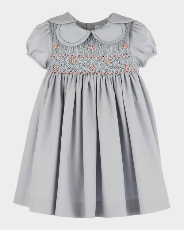 Luli & Me Girls Ocean Blue Floral Sleeveless Dress - Embroidered Petal Collar