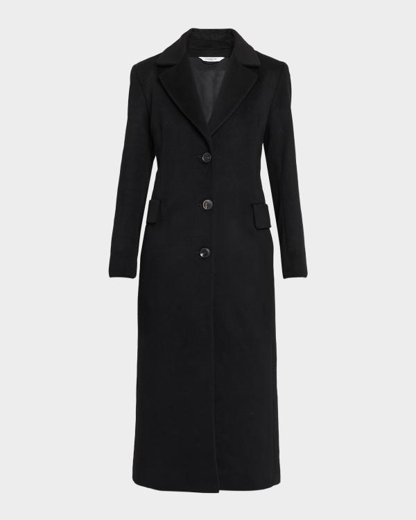 Fleurette Margaux Mid-Length Wool Coat with Leather Trim | Neiman
