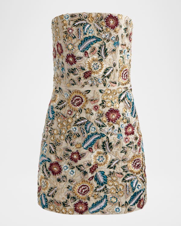 Alice + Olivia Georgie Sequined Semi-Sheer Strapless Gown