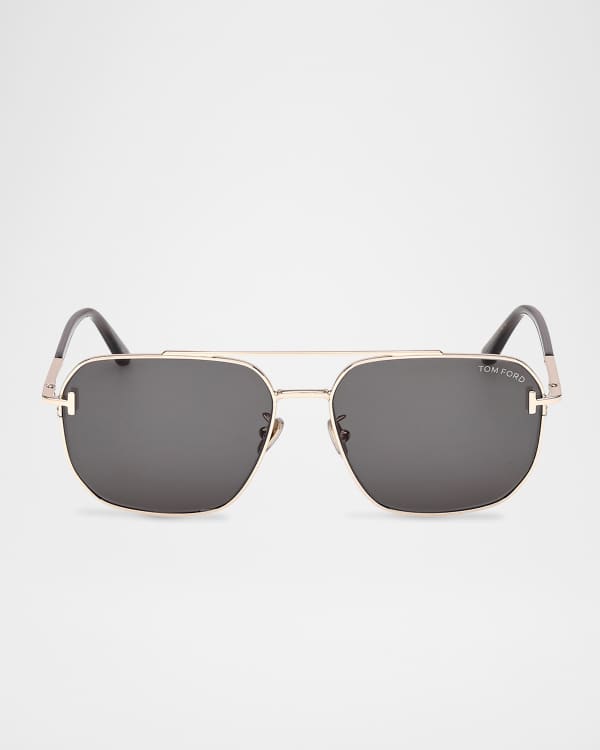 TOM FORD Men's Brady Double-Bridge Metal Aviator Sunglasses