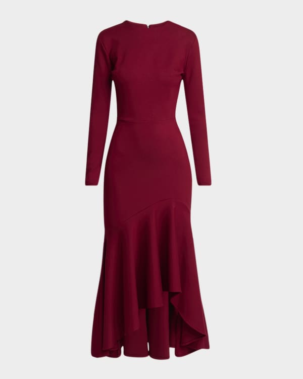 Givenchy Scarf Long-Sleeve Satin Midi Dress | Neiman Marcus