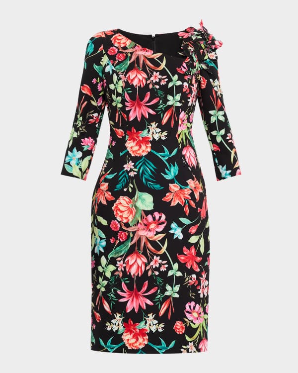 Tadashi Shoji Sequin Illusion Lace Midi Sheath Dress