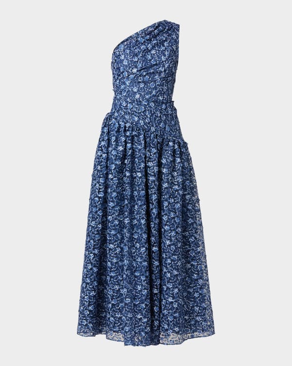 Marchesa Notte Strapless A-Line Lace Midi Dress | Neiman Marcus