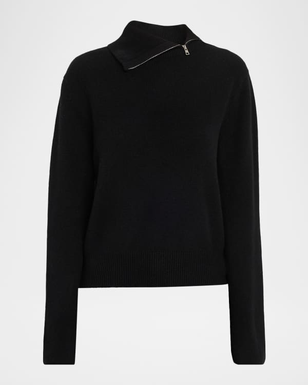 Brandon Maxwell Neal Zip-Front Cashmere Sweater with Tie Belt