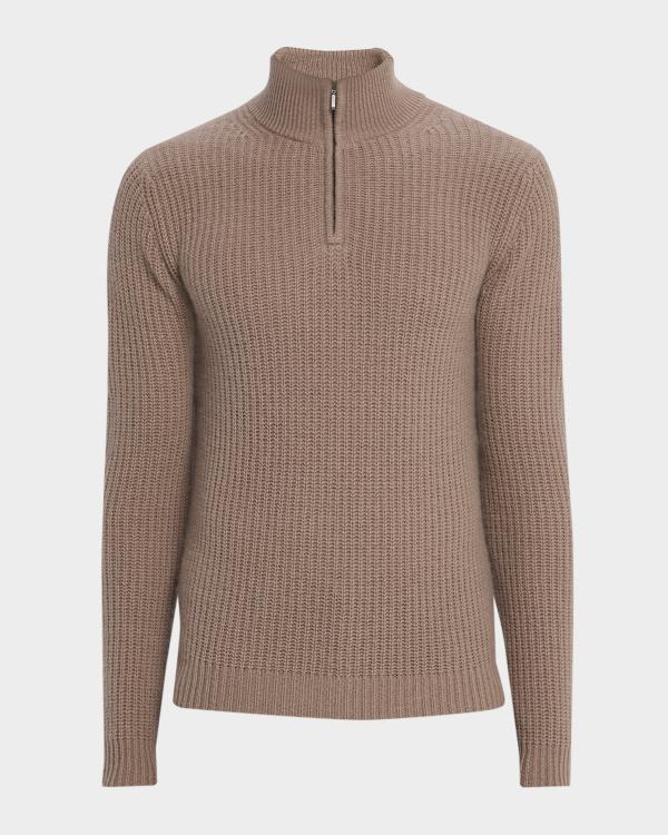 Brunello Cucinelli Men's Cashmere Chevron Full-Zip Sweater