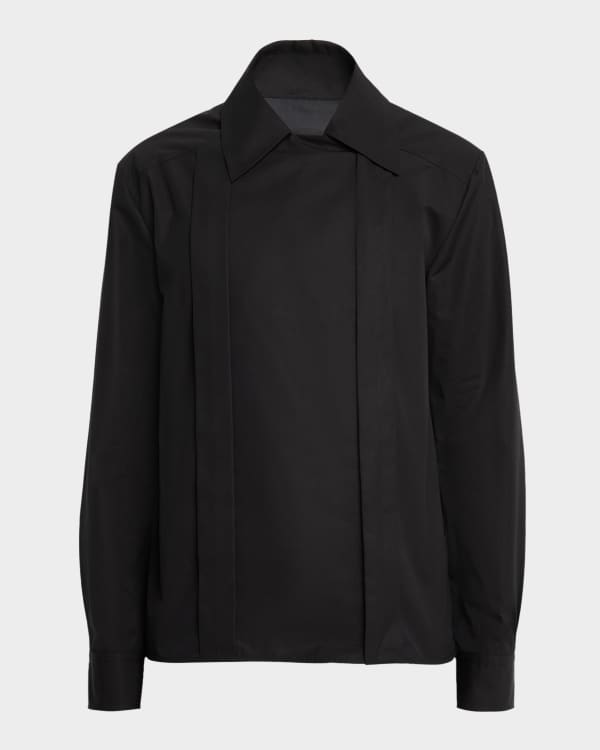 3/29迄出品　JIL SANDER イタリア製ダメージ加工カシミヤ混シャツ Jil Sander Men's Wool Gabardine Shirt w/ Zip Overlay | Neiman Marcus