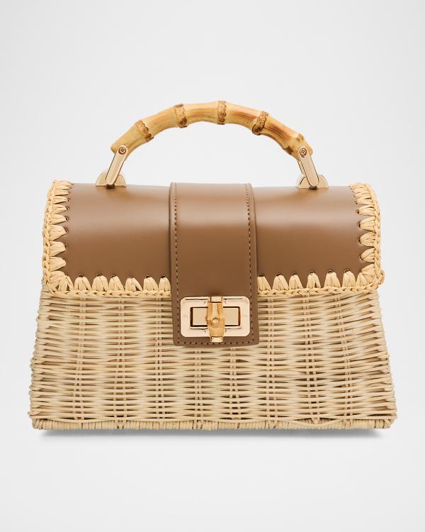 BTB Los Angeles Melody Flower-Embellished Rattan Top-Handle Bag
