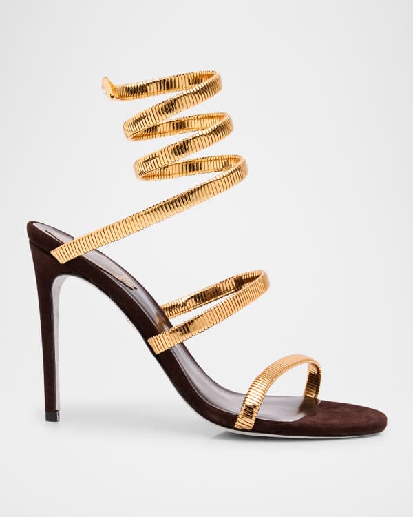 日本入手困難【RENE CAOVILLA】パンプス Rene Caovilla Metallic Leather Strass Snake Ankle Wrap Sandals