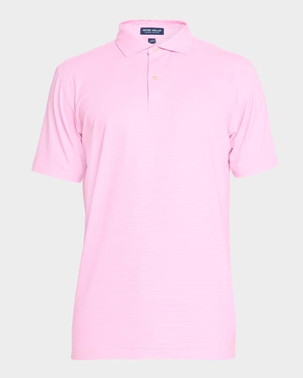 Peter Millar Men's Gingham Performance Jersey Polo Shirt - Pink Parfait