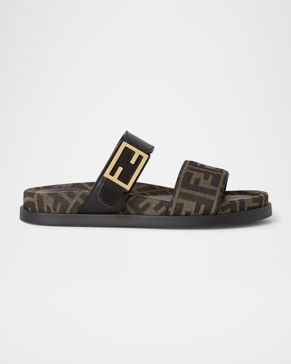 Fendi Baguette FF Tube Medallion Flat Sandals | Neiman Marcus