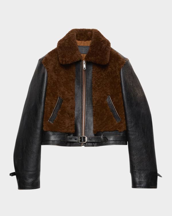 Chloe Shiny Leather Crop Moto Jacket With Removable Lamb Shearling