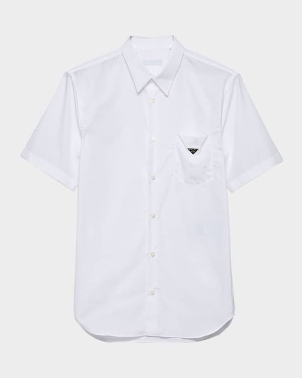 Prada Men's Cotton and Silk Stripe Short-Sleeve Shirt | Neiman Marcus