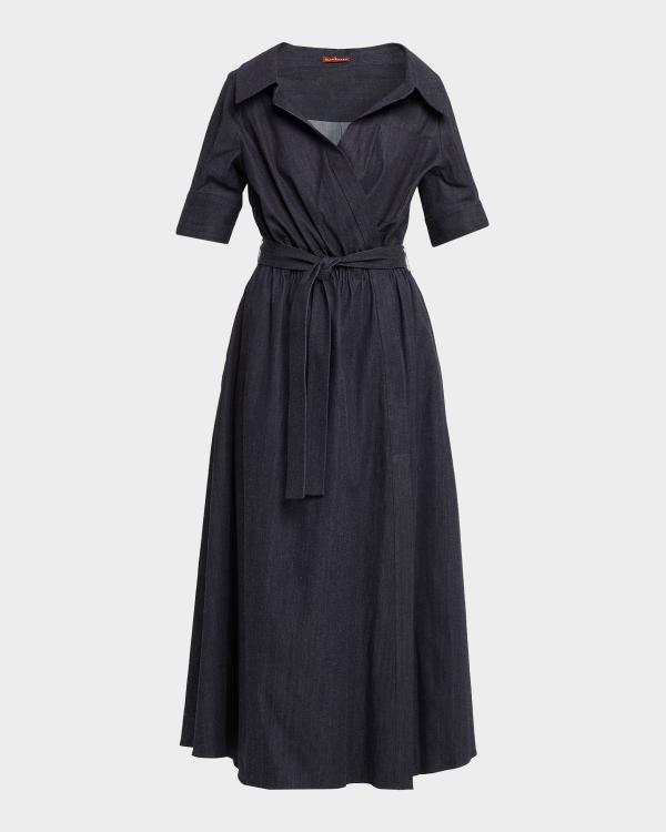 Brunello Cucinelli V-Neck Sleeveless Denim Belted Midi Dress