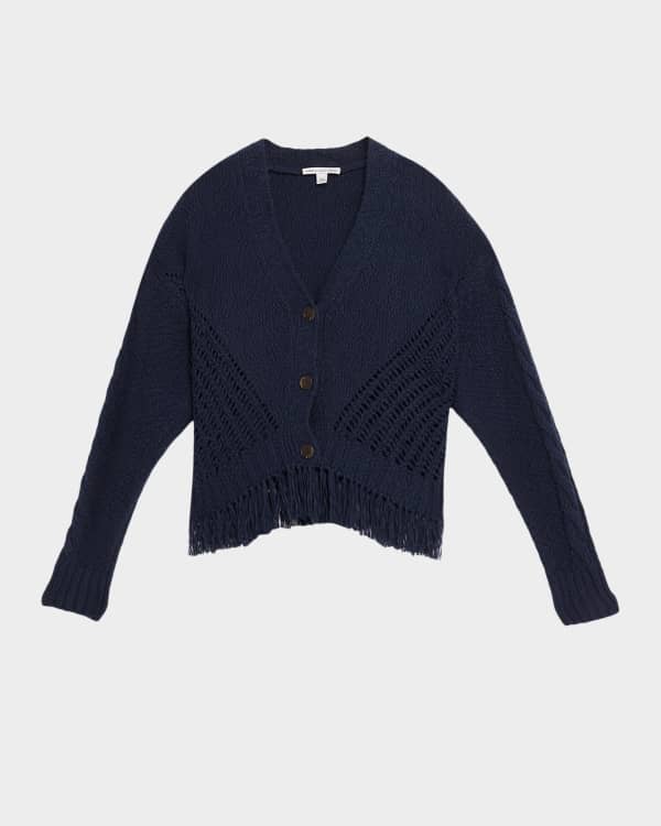 Speckled Fringe-Trim Cashmere Cardigan