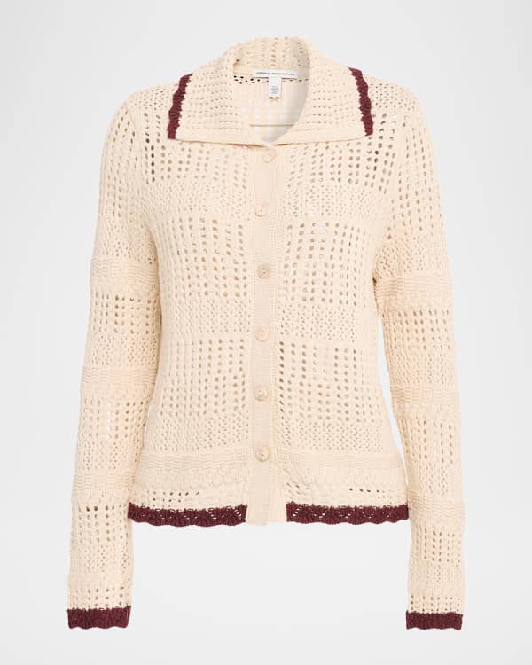 Speckled Fringe-Trim Cashmere Cardigan