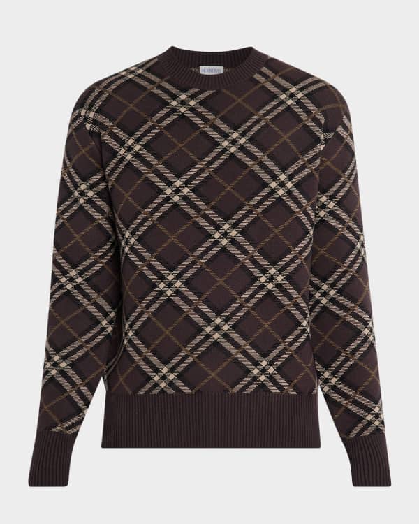 Burberry Men's Check-Collar Quarter-Zip Sweater | Neiman Marcus