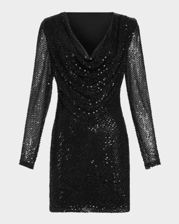 Norma Kamali Diana Shirred Lam Cape-Sleeve Mini Dress | Neiman Marcus