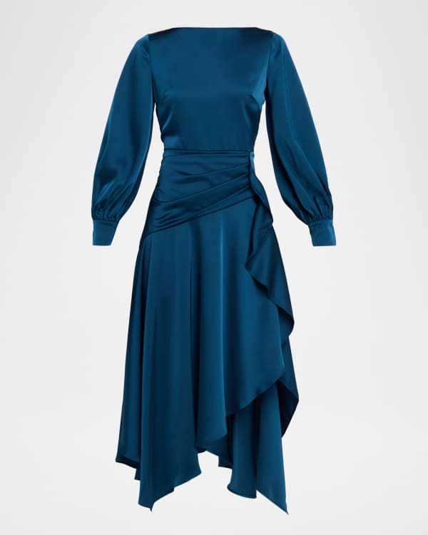 Theia Violetta One-Shoulder Jacquard Midi Dress | Neiman Marcus