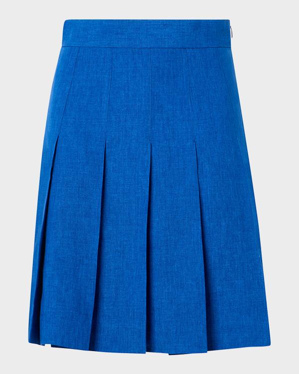 Akris Pleated Stretch Denim Midi Skirt | Neiman Marcus