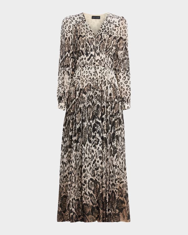 Elie Tahari The Izara Pleated Floral-Print Sweater Dress | Neiman Marcus
