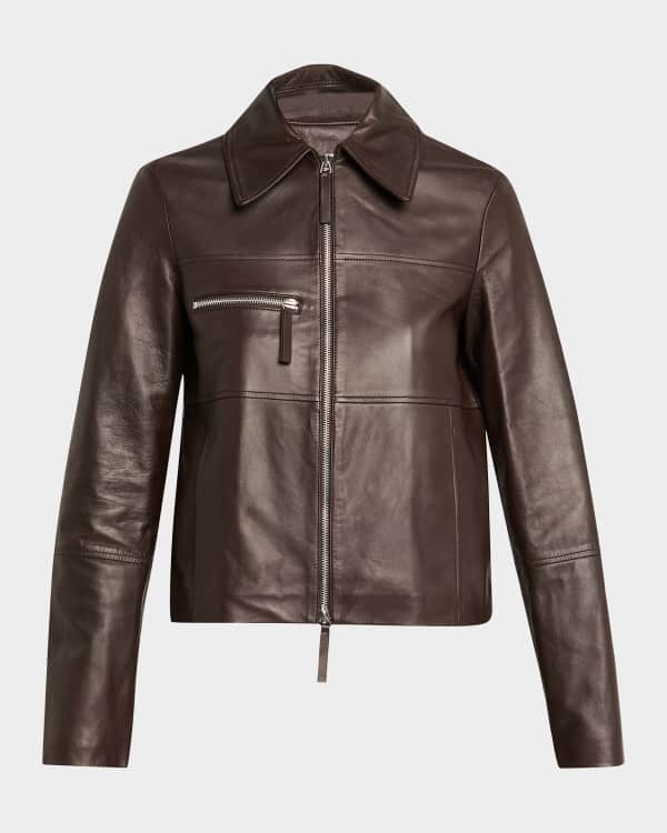 Chloe Shiny Leather Crop Moto Jacket With Removable Lamb Shearling