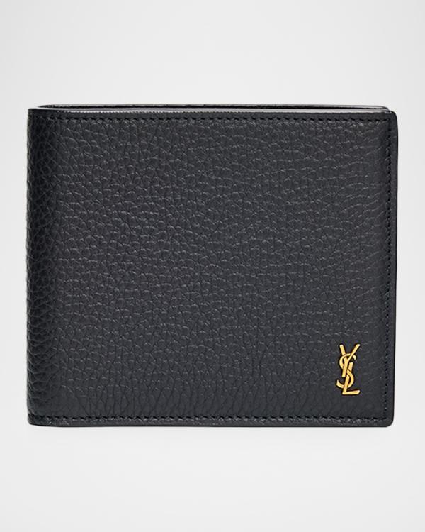 Saint Laurent Men's YSL Zip Card Holder in Grained Leather