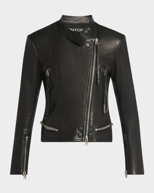 Chloe Shiny Leather Crop Moto Jacket With Removable Lamb Shearling