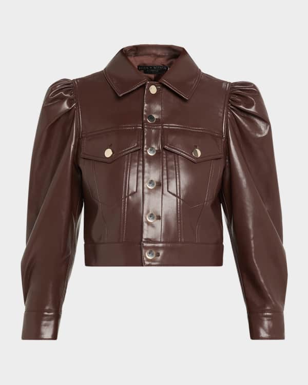 Alice + Olivia Zeta Quilted Cropped Vegan Leather Jacket | Neiman