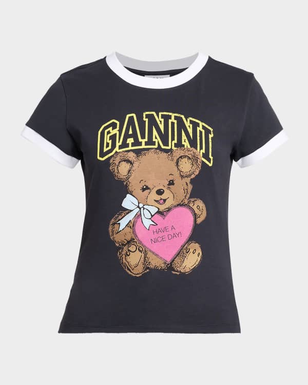Ganni Crewneck Poodle Logo Baby Tee | Neiman Marcus