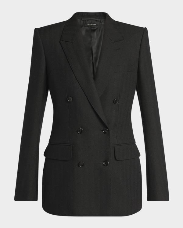 Balmain 6-Button Double-Breasted Gabardine Jacket | Neiman Marcus