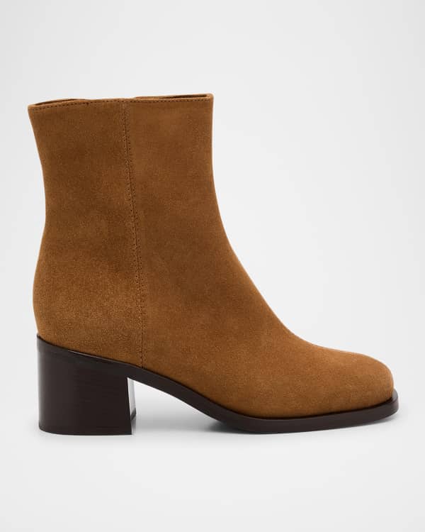 Tory Burch Mellow Suede Shearling Buckle Platform Booties | Neiman