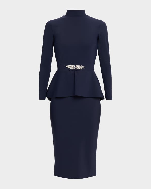 Tadashi Shoji Pleated Mesh & Textured Lace Midi Dress | Neiman Marcus