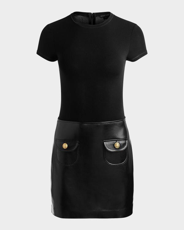 alice and olivia leandra vegan leather dress Alice Olivia Leandra Vegan Leather Midi Dress with Belt SIZE 2