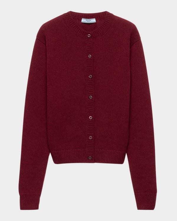 Prada Logo Intarsia V-Neck Superfine Cashmere Cardigan | Neiman Marcus