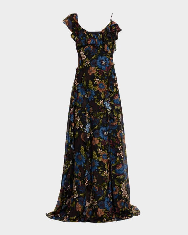 *Badgley Mischka* フローラルマキシドレス Badgley Mischka Collection Belted Floral & Stripe-Print Maxi