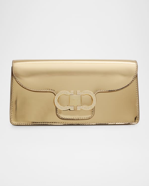 Jimmy Choo Floral Applique Leather Flat Pouch Bag | Neiman Marcus