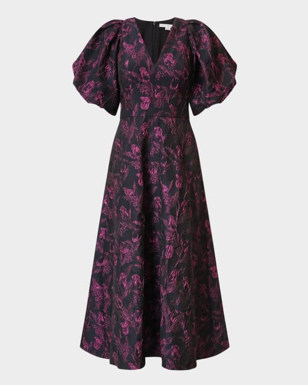 Kay Unger New York Floral-Print Lace Flounce Midi Dress | Neiman Marcus
