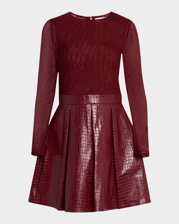 ALICE + OLIVIA Chara Vegan Leather Pleated Long-Sleeve Mini Dress | Neiman  Marcus