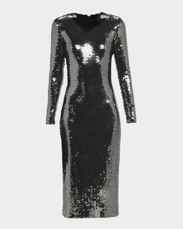 sergio hudson nadia cutout midi dress $1895 Sergio Hudson Women Black Cutout V-Neck Leather Silk Midi Dress Size 4