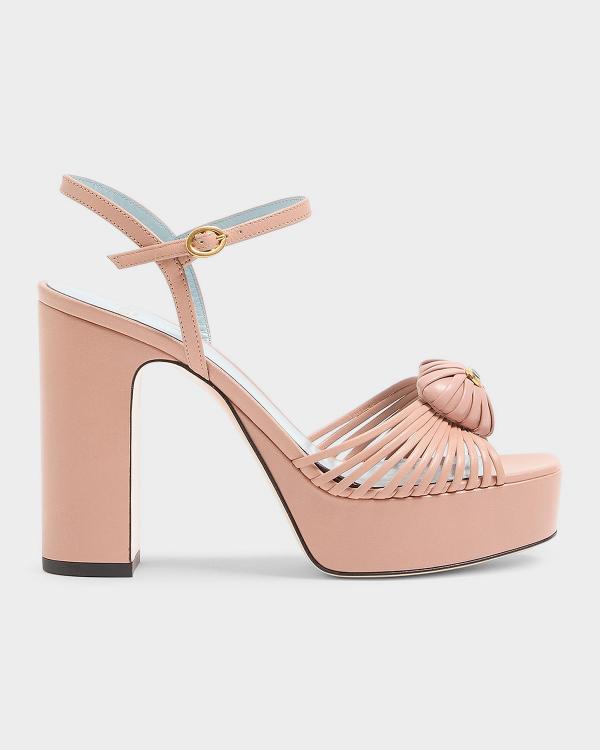 Rosé Muse Ribbon platform sandals Versace 140mm Gianni Ribbon Suede Platform Sandals | Neiman Marcus