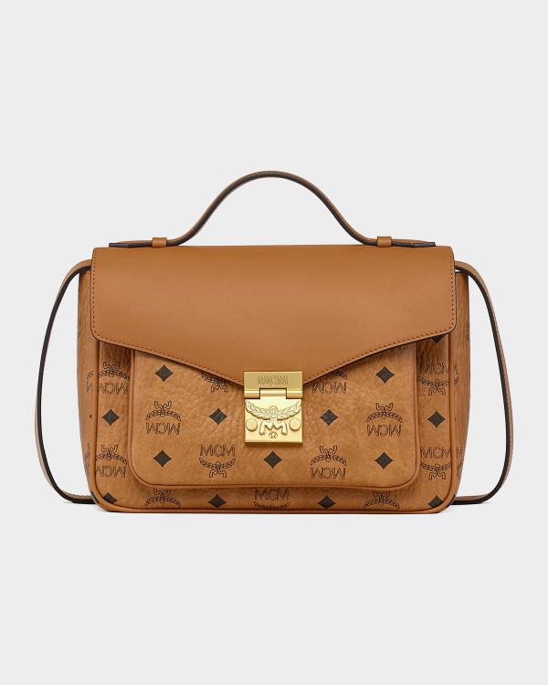 MCM Aren Boston Small Visetos Monogram Top-Handle Bag | Neiman Marcus