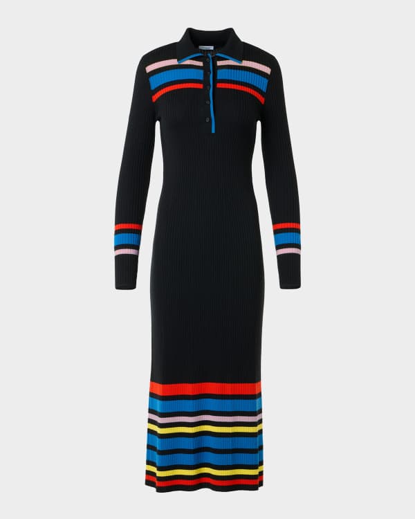 Akris punto Mixed-Media Jersey Halter Seersucker Pleated Skirt Dress |  Neiman Marcus