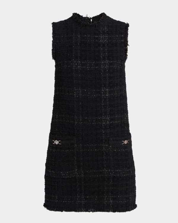 Oscar de la Renta Short-Sleeve Metallic Check Tweed Flare Dress With Belt |  Neiman Marcus