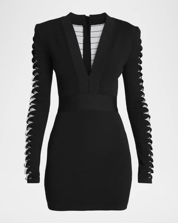 Balmain V-Neck 4 Pocket Mini Knit Dress | Neiman Marcus
