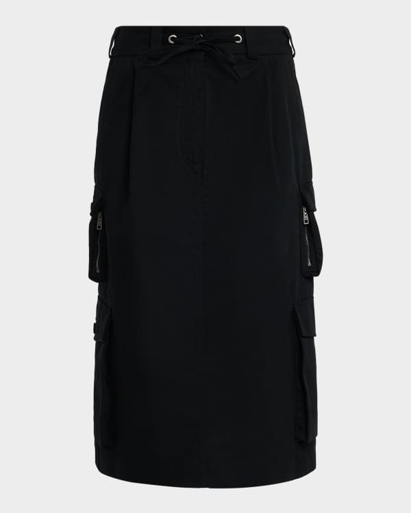 Brandon Maxwell Alix Lace-Inset Pleated Leather Midi Skirt