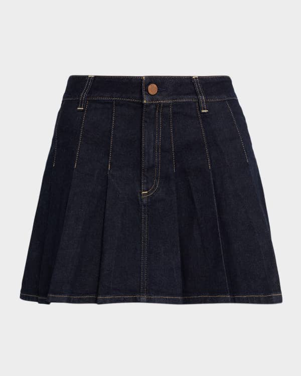 Alice + Olivia Lanna Pleated Denim Mini Skirt | Neiman Marcus