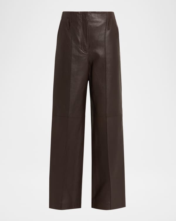 FRAME Cropped Wide-Leg Leather Pants | Neiman Marcus